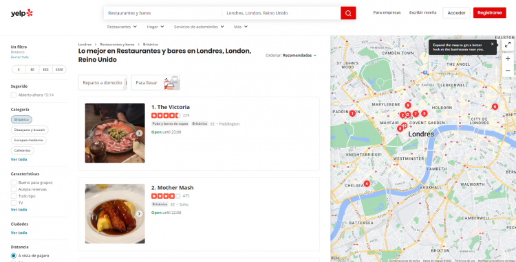 Yelp - encuentra sitio para comer