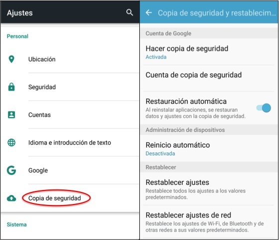 cómo hacer copia de seguridad android