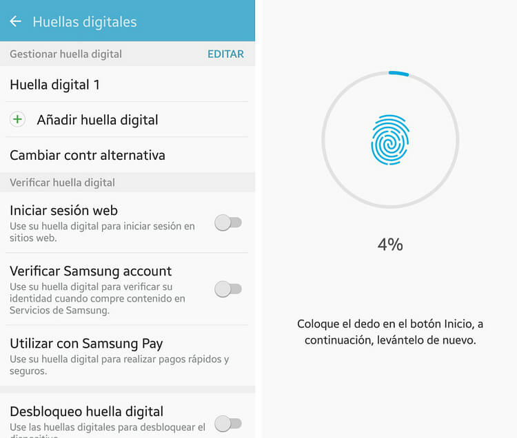 configurar huella dactilar