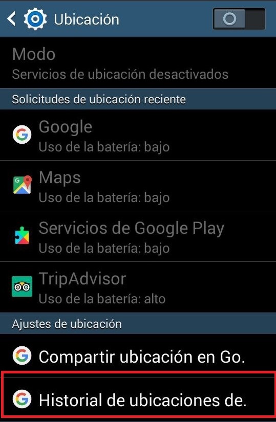 Historial de ubicaciones