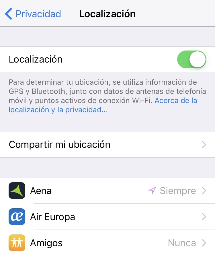 desactivar ubicacion apple