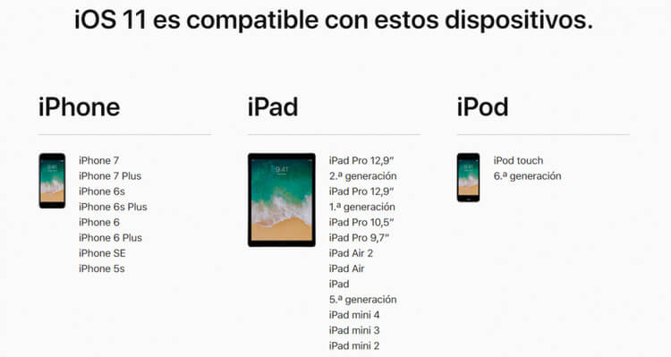Dispositivos compatibles iOS 11