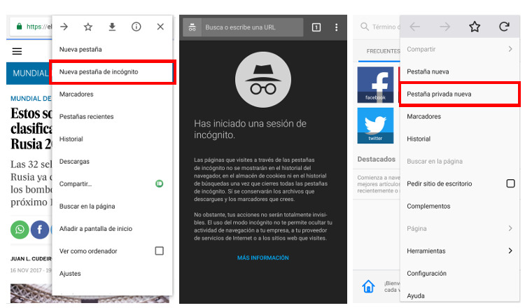 Navegar en modo incógnito