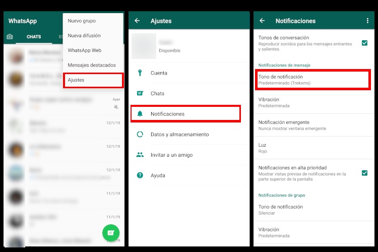 tutorial para cambiar el tono de las notificaciones de Whatsapp