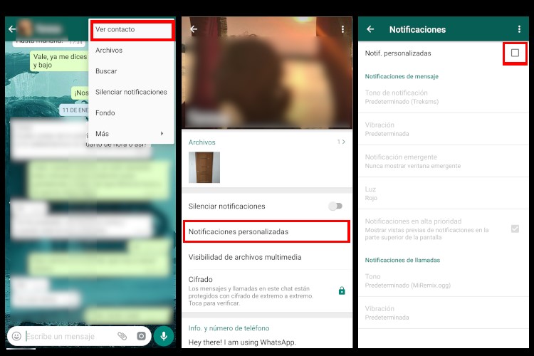 Tutorial para cambiar el tono de las notificaciones de un contacto de Whatsapp
