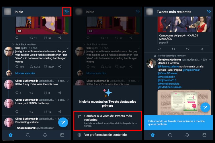 Activar orden cronologico de Twitter en app