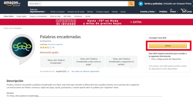 Instalar skills de Amazon