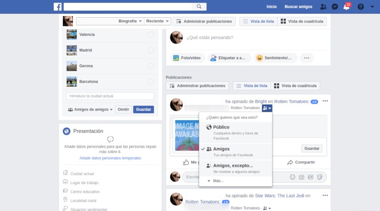 Privaciodad de publicaciones en Facebook