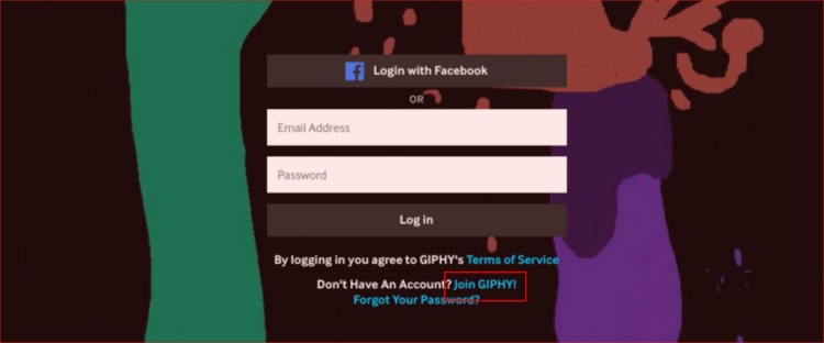 Pantalla de registro en Giphy