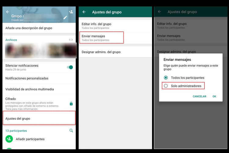 ajustes silenciar miembro grupo whatsapp