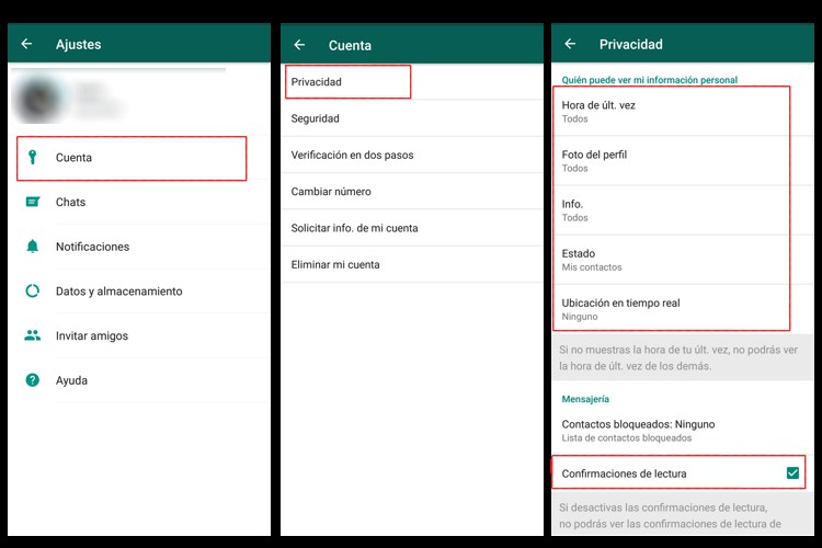 quitar check azul whatsapp