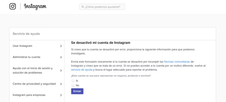 cuenta de instagram baneada