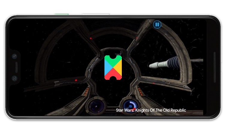 Captura de pantalla de móvil que muestra un videojuego con un Google Play Pass encima