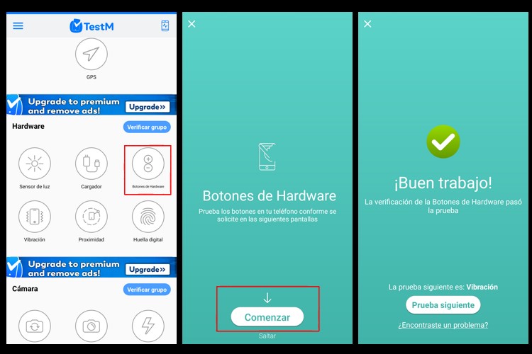 Captura de pantalla de TestM, aplicación para probar los botones y hardware de tu teléfono móvil