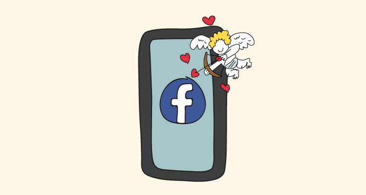 Cupido disparando al logo de Facebook: Facebook Dating, app para buscar pareja