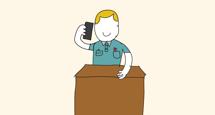 Ilustración de un hombre llamando por teléfono que representa cómo contactar con el servicio técnico de una marca de móvil