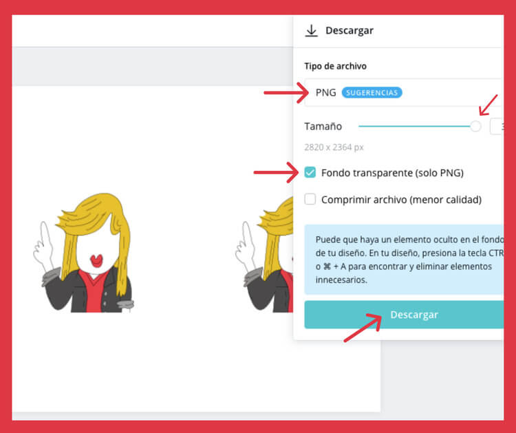 Captura de exportación de archivo en PNG para crear un filtro de instagram