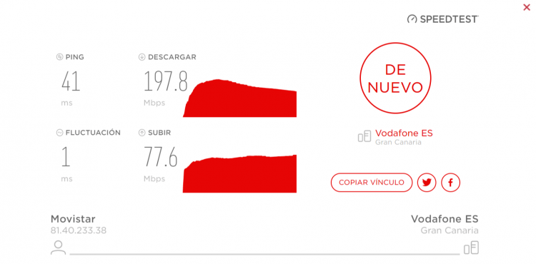 Testde velocidad de la conexión a internet