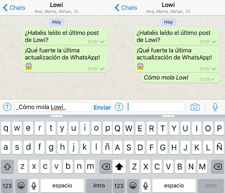 Poner cursiva en WhatsApp