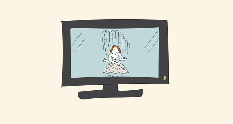 Ilustración de una pantalla de ordenador que muestra un hombre relajado