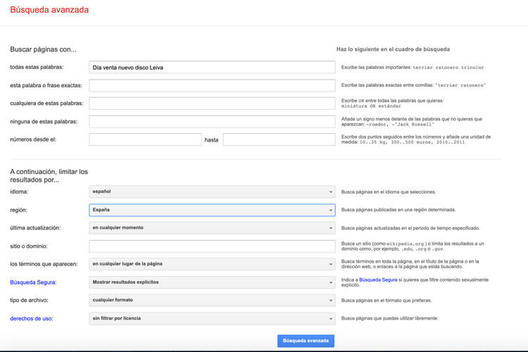 busqueda avanzada keywords ejemplo