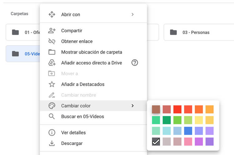Cambiar de color carpetas de Google Drive