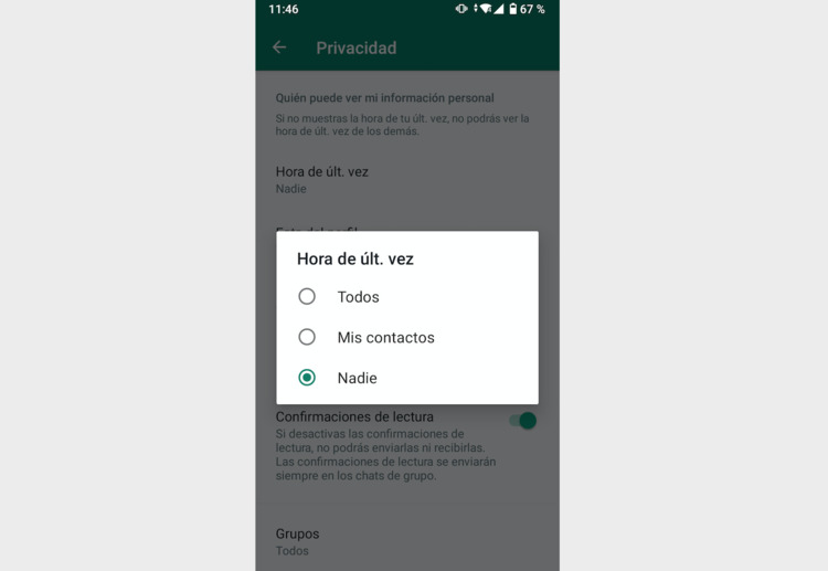Ocultar estado en línea en WhatsApp
