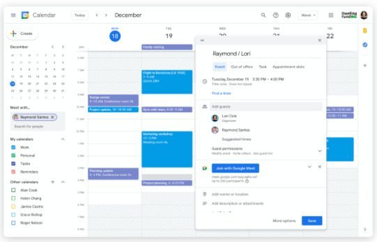 Vista de eventos en Google Calendar