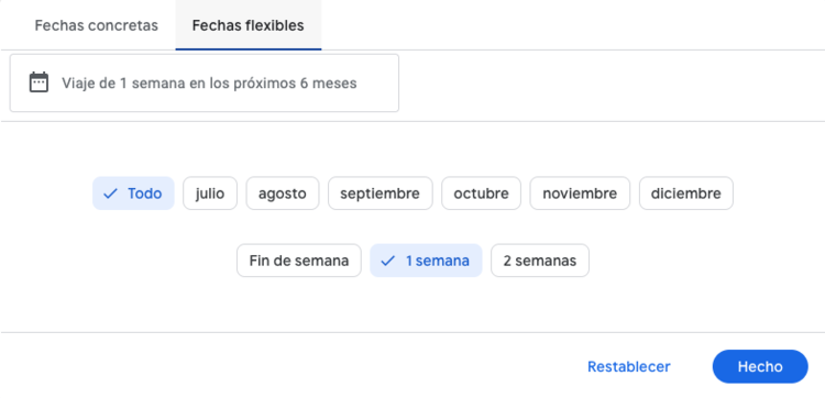 Escoge fechas flexibles en Google vuelos