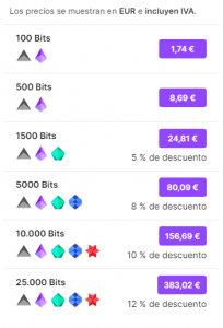 Cuánto cuestan los bits de Twitch