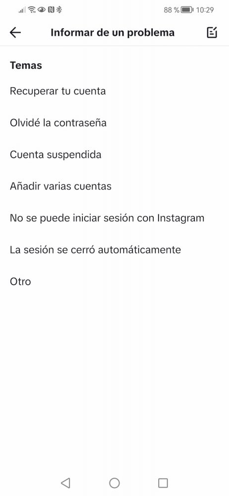 Informar de un problema en TikTok