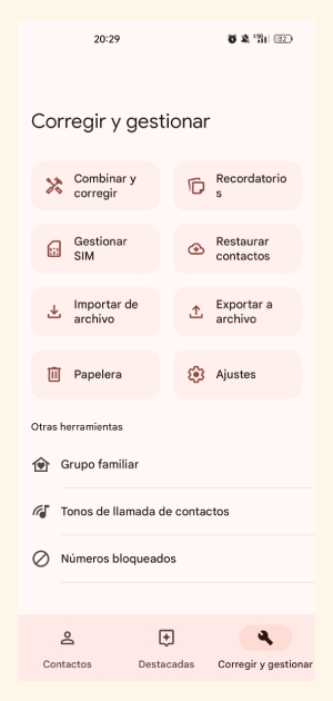 Recuperar contactos desde la app