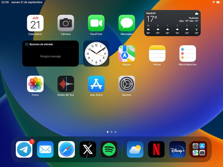 Pantalla de inicio en iPadOS17