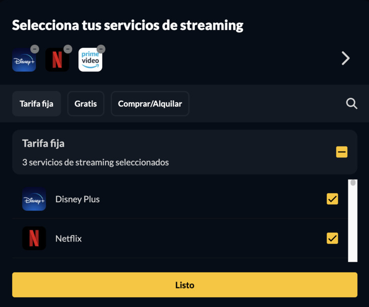 Selecciona tu servicio de streaming