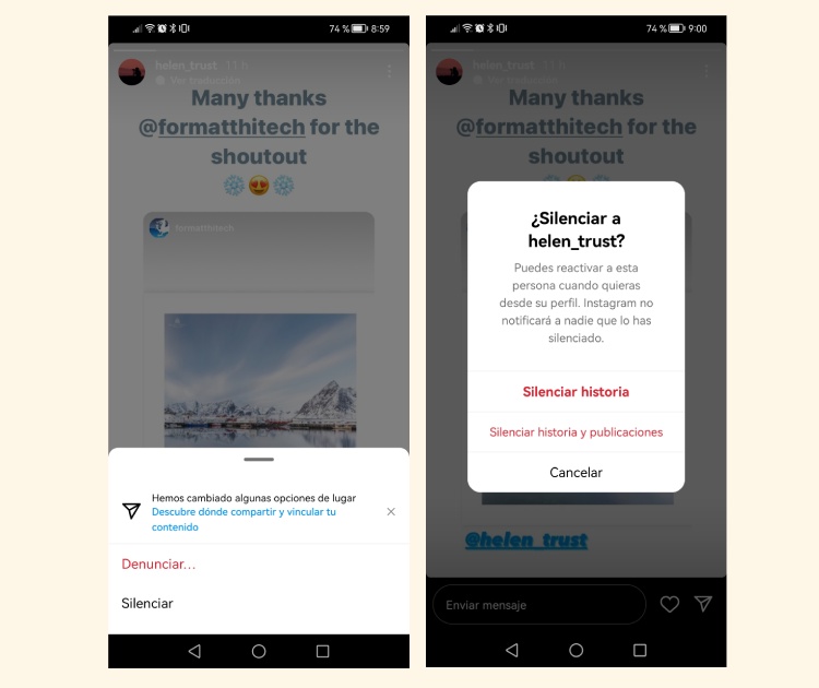 Silenciar historias en IG