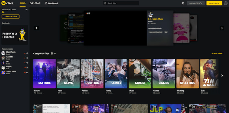 DLive. plataforma de streaming alternativa a Twitch