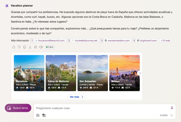 Planificar un viaje con Copilot Vacation Planner