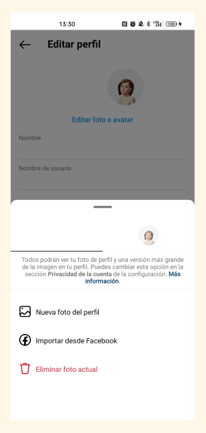 Cómo cambiar foto de perfil de Instagram: captura de pantalla del paso a paso