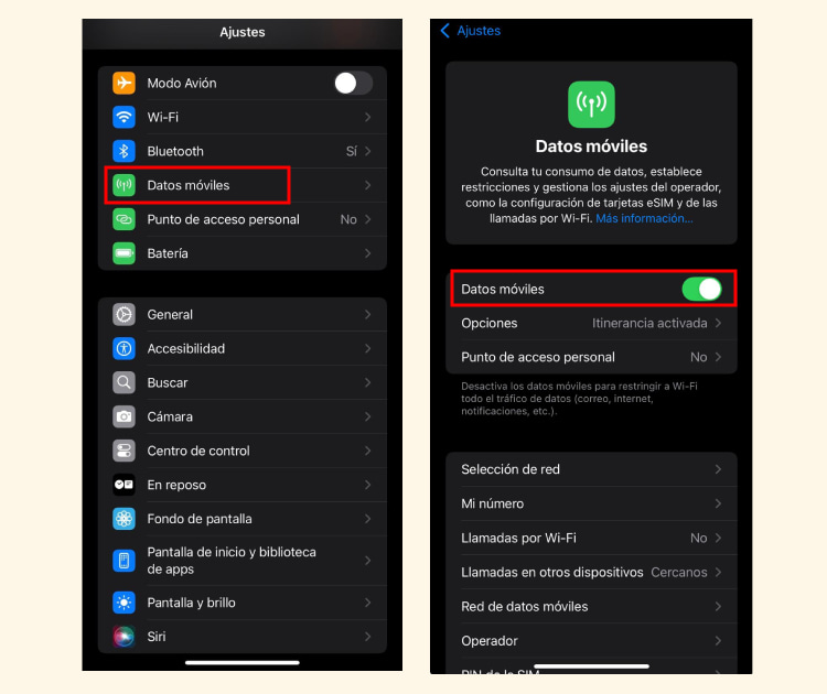 Solucion Verificar que los datos moviles esten activados correctamente 
