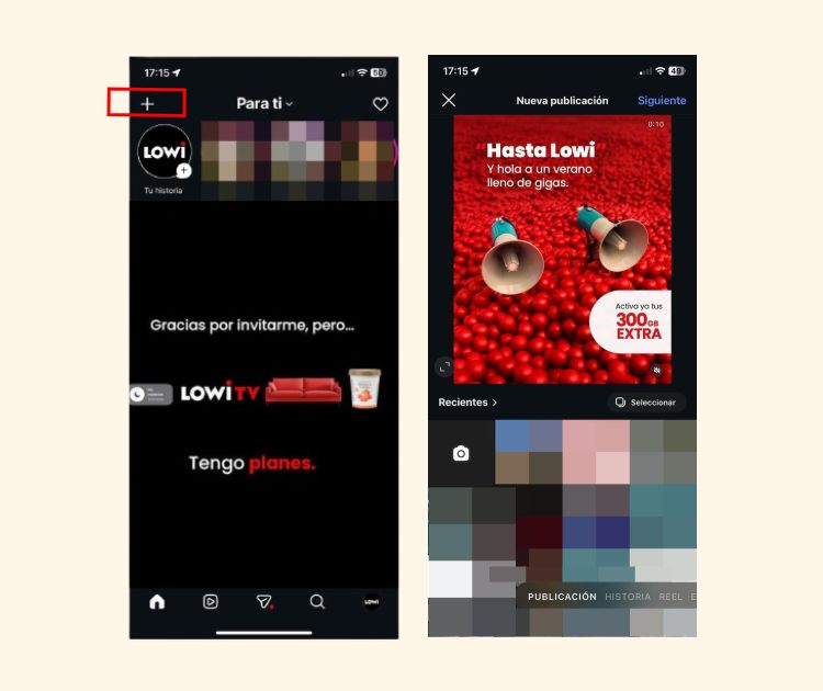 Como crear una publicacion en instagram paso 1